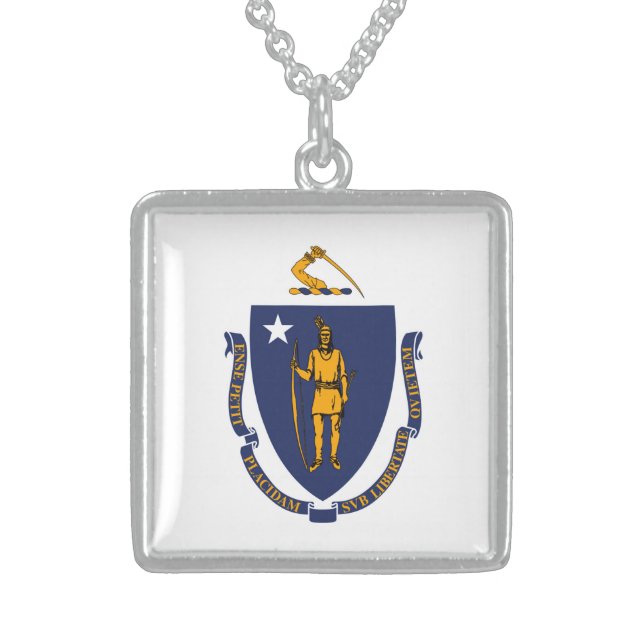 Massachusetts State Flag Design Sterling Silver Necklace (Front)