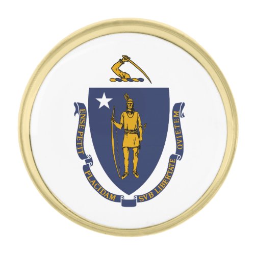 Massachusetts State Flag Gold Finish Lapel Pin