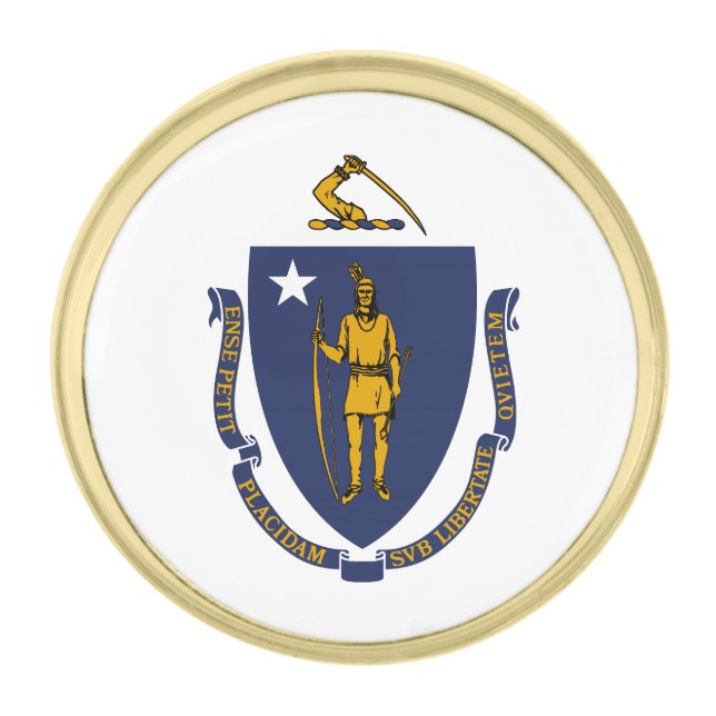Massachusetts State Flag Gold Finish Lapel Pin (Front)