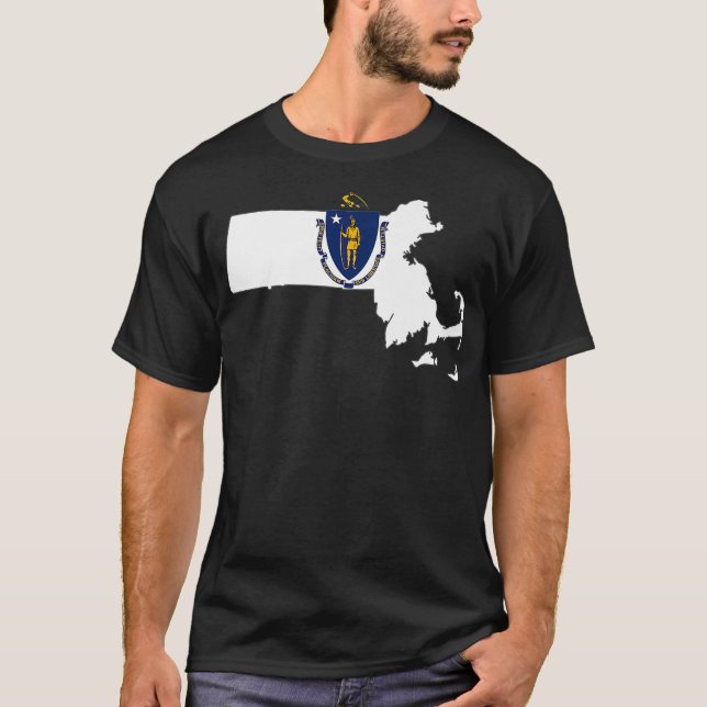 Massachusetts state Flag inside Map of Massachuset T-Shirt (Front)
