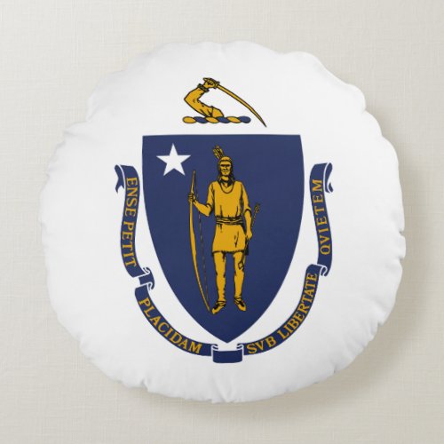 Massachusetts State Flag Round Pillow