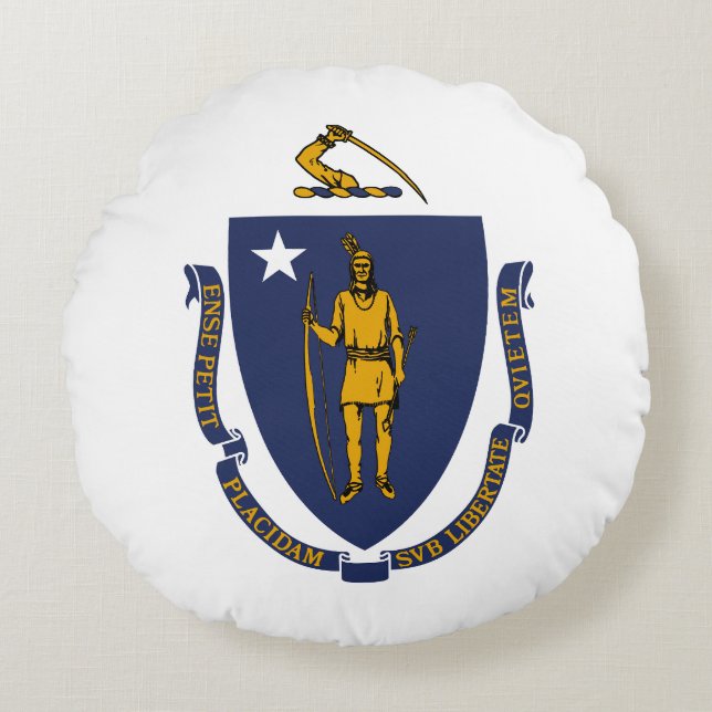 Massachusetts State Flag Round Pillow (Front)