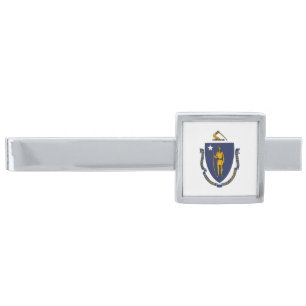 Massachusetts State Flag Silver Finish Tie Bar