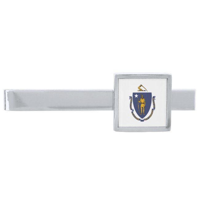 Massachusetts State Flag Silver Finish Tie Bar (Front)