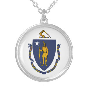 Massachusetts State Flag Silver Plated Necklace