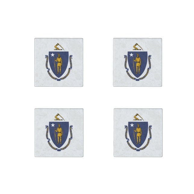 Massachusetts State Flag Stone Magnet (Front)