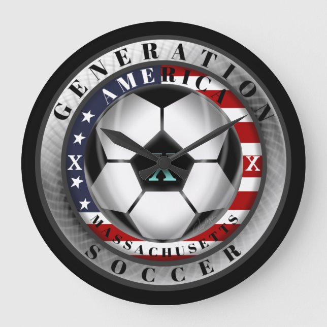 Massachusetts State Generation X American Soccer Large Clock (Front)