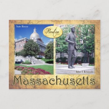 Massachusetts State House & Kennedy's Statue Postcard by HTMimages at Zazzle
