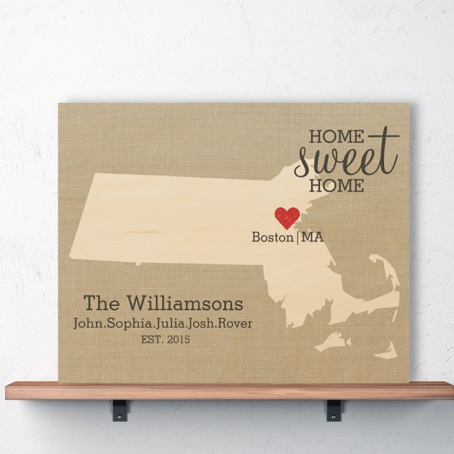 Massachusetts State Map Custom Family Name & Year Wood Wall Art (Creator Uploaded)