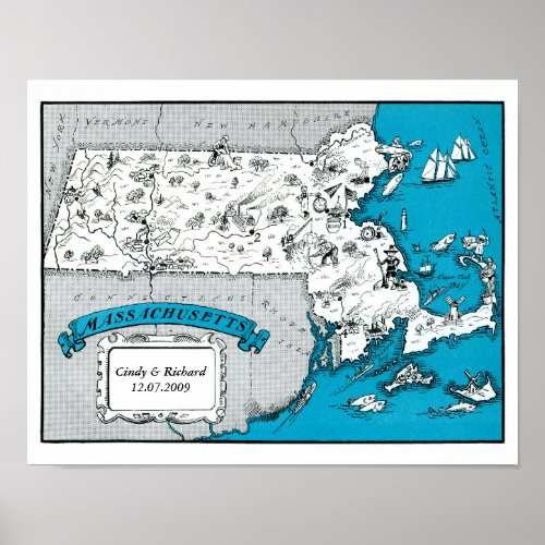 Massachusetts State Map Wall Art Poster