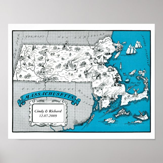 Massachusetts State Map Wall Art Poster (Front)