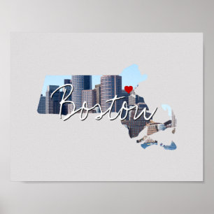 Massachusetts State Photo insert and town name Poster