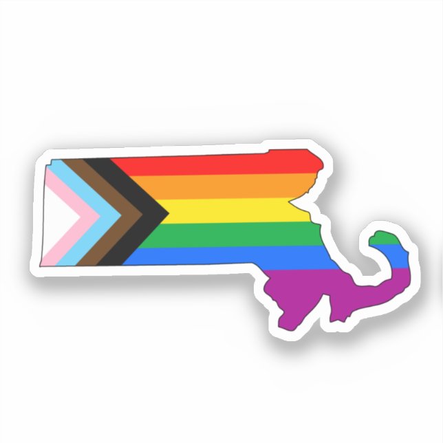 Massachusetts State Pride LGBTQ Progress Pride Sticker (Front)