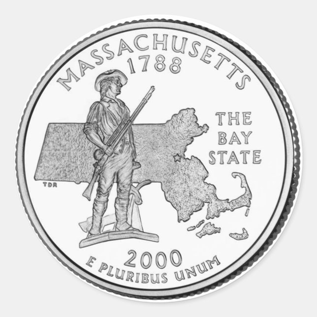 Massachusetts State Quarter Classic Round Sticker (Front)