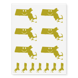 Massachusetts State Shape Smiley Face Temporary Tattoos