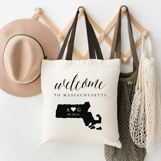Massachusetts State Silhouette Wedding Welcome Tote Bag (Creator Uploaded)