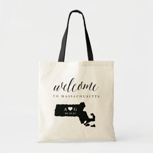 Massachusetts State Silhouette Wedding Welcome Tote Bag