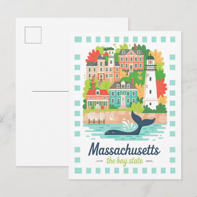 Massachusetts the Bay State USA Summer Travel Postcard (Front/Back)