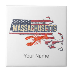 Massachusetts United States Retro Map Vintage USA Ceramic Tile