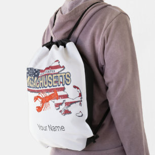 Massachusetts United States Retro Map Vintage USA Drawstring Bag