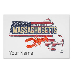 Massachusetts United States Retro Map Vintage USA Poster