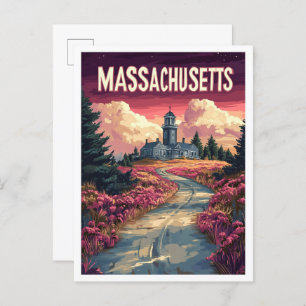 Massachusetts USA Art Vintage Illustration Travel Postcard