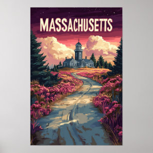 Massachusetts USA Art Vintage Illustration Travel Poster