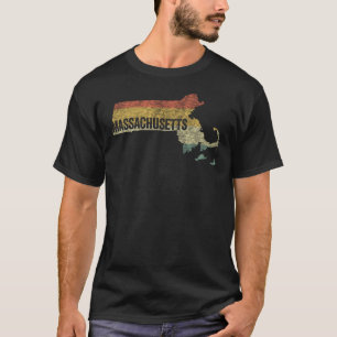Massachusetts Vintage Retro Sunset Distressed Map T-Shirt