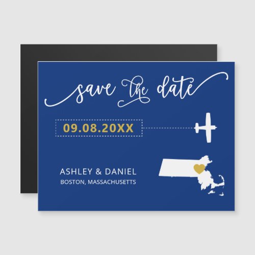 Massachusetts Wedding Save the Date Card Map Magnetic Invitation
