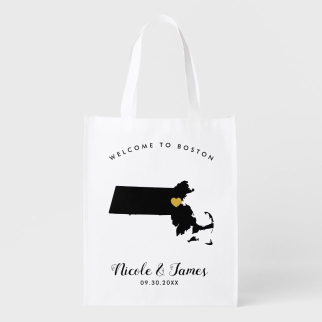 Massachusetts Wedding Welcome Bag Black Gold Tote (Front)