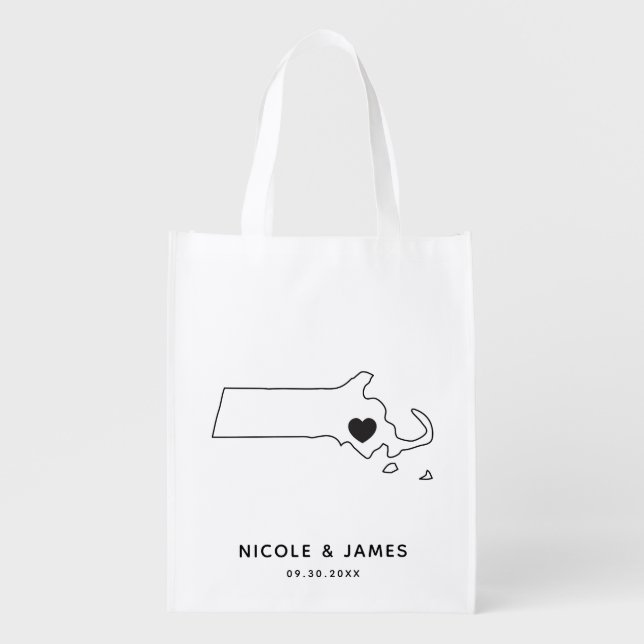 Massachusetts Wedding Welcome Bag Map Tote (Front)
