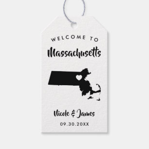 Massachusetts Wedding Welcome Bag Tags, Map Gift Tags