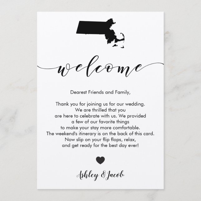 Massachusetts Wedding Welcome Letter & Itinerary Program (Front)