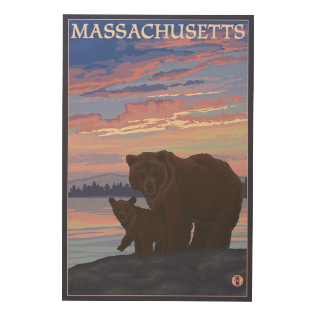 MassachusettsBear and Cub Wood Wall Art (Front)