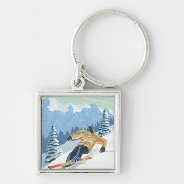 MassachusettsDownhill Skier Scene Keychain (Front)