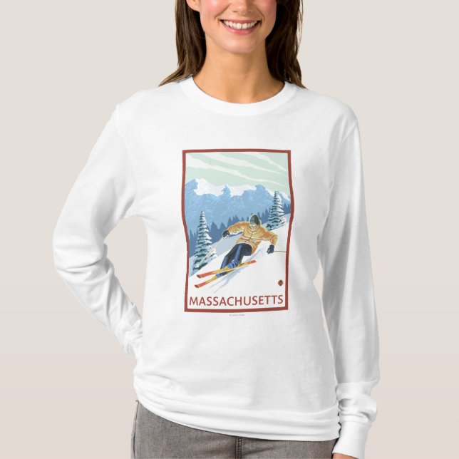 MassachusettsDownhill Skier Scene T-Shirt (Front)