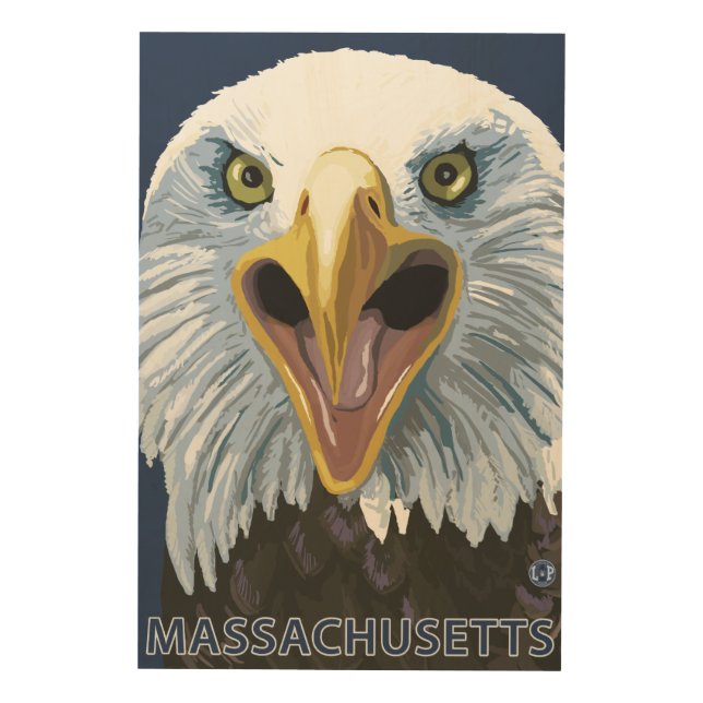 MassachusettsEagle Up Close Wood Wall Art (Front)