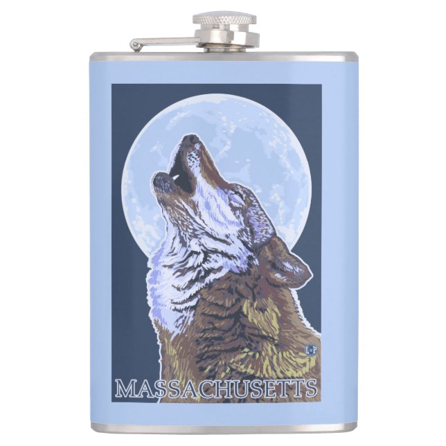 MassachusettsHowling Wolf Hip Flask (Front)