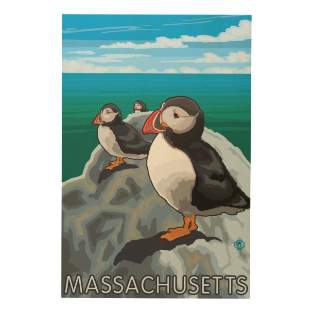 MassachusettsPuffins Scene Wood Wall Art (Front)