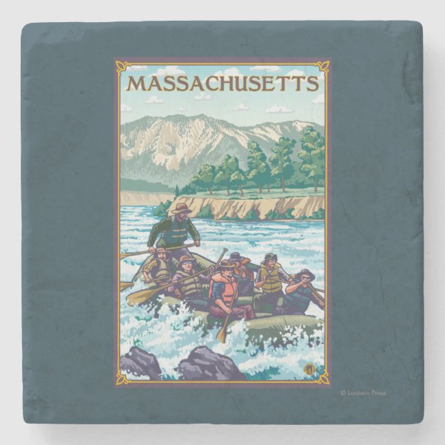 MassachusettsRiver Rafting Scene Stone Coaster (Front)