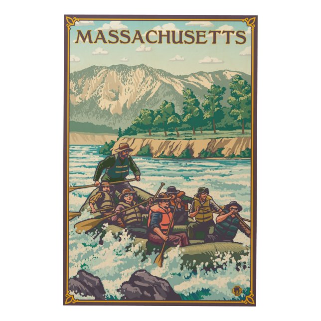 MassachusettsRiver Rafting Scene Wood Wall Art (Front)