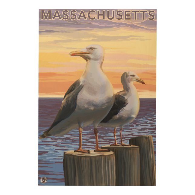 MassachusettsSea Gulls Scene Wood Wall Decor (Front)