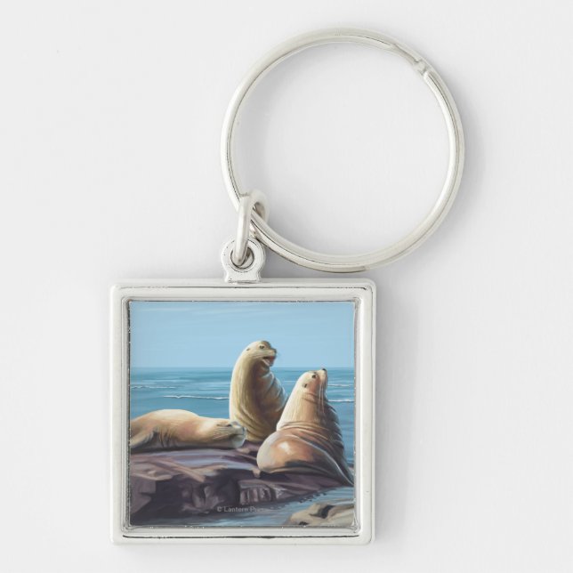 MassachusettsSea Lions Scene Keychain (Front)