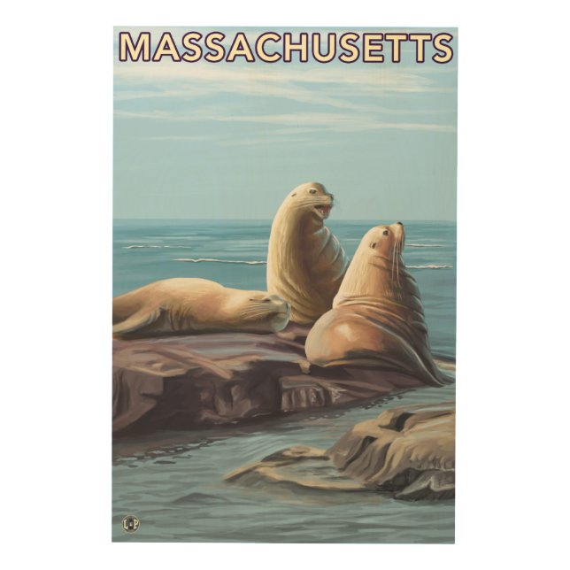 MassachusettsSea Lions Scene Wood Wall Art (Front)