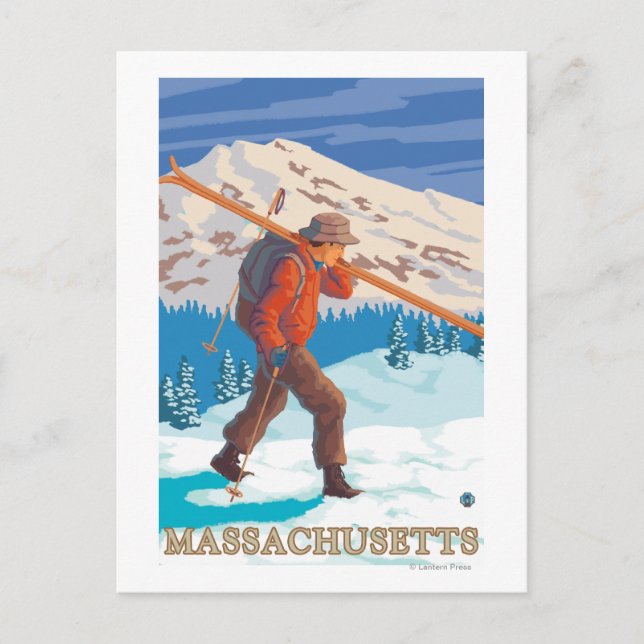 MassachusettsSkier Carrying Skis Postcard (Front)
