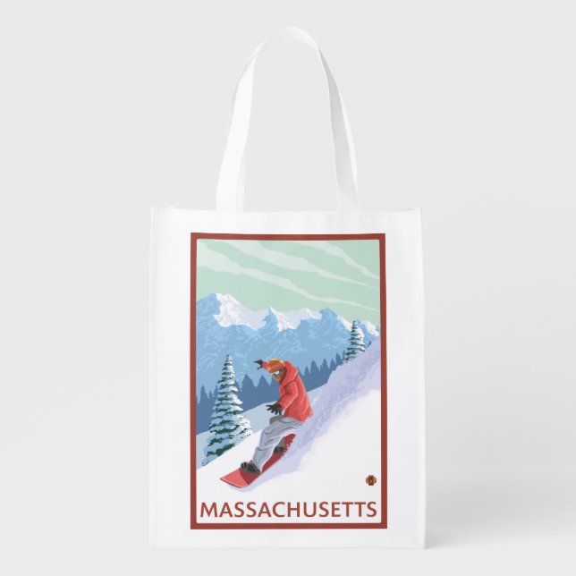 MassachusettsSnowboarder Scene Grocery Bag (Front)