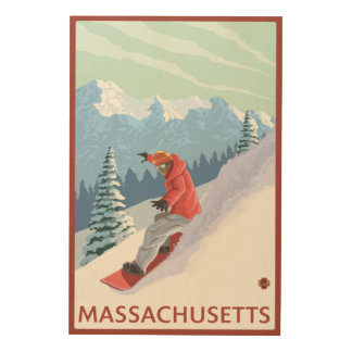 MassachusettsSnowboarder Scene Wood Wall Decor