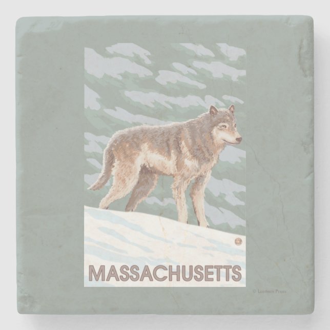 MassachusettsWolf Scene Stone Coaster (Front)