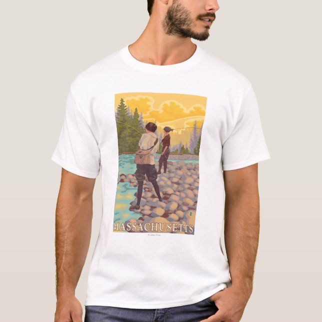 MassachusettsWomen Fly Fishing Scene T-Shirt (Front)