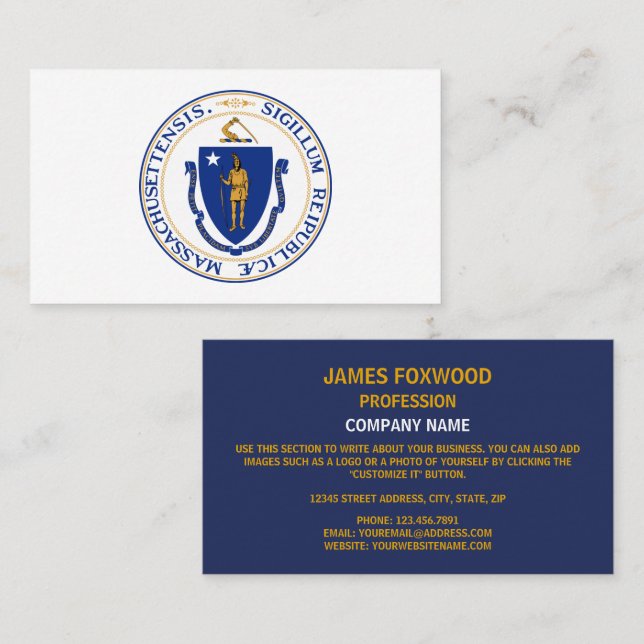 Massachusite Seal, Seal of Massachusetts Business Card (Front/Back)